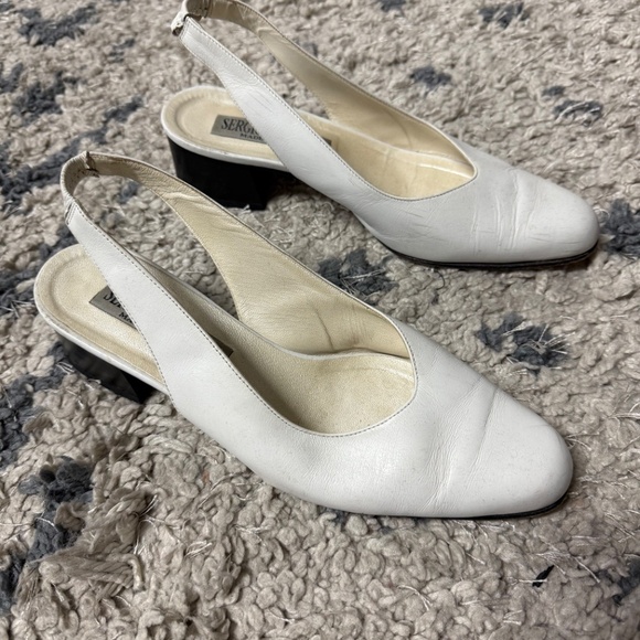 Vintage Sergio Casciani White Leather Slingback Block Pumps Women’s  Size 7 1/2 - Picture 3 of 8